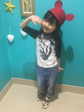 「ROLLERS（ローラーズ）のアイテム（パンツ）」を使った、rmurmuさん（キッズ・100cm）の冬コーディネート
