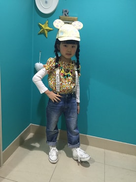 「ROLLERS（ローラーズ）のアイテム（パンツ）」を使った、rmurmuさん（キッズ・100cm）の春コーディネート