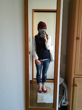 「SEVENDAYS=SUNDAY（セブンデイズサンデイ）のアイテム（ベスト）」を使った、SHIHOさん（レディース・161cm）の秋コーディネート