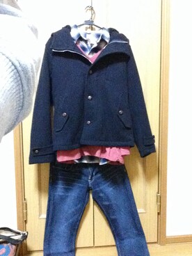 「Confirm（コンファーム）のアイテム（ピーコート）」を使った、ドーベルマンさん（メンズ・170cm）の冬コーディネート