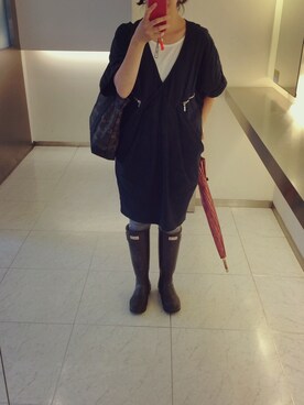 「ブラック×ホワイト」｜「アイテム（レインシューズ）」を使った、funirinさん（レディース・154cm）の夏コーディネート