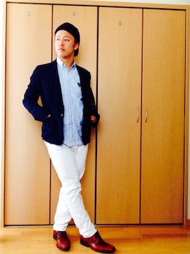 「白パンツコーデ」｜「アイテム（ジャケット/アウター）」を使った、TAKUMAさん（メンズ・167cm）の春コーディネート