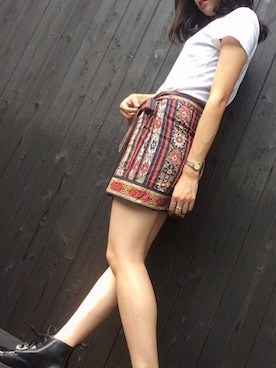 「MARANT ETOILE（マランエトワール）のアイテム（スカート、レッド系）」を使った、Nagisa Saitoさん（レディース・160cm）の秋コーディネート