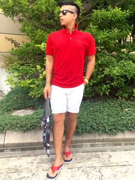 「アイテム（ポロシャツ）」を使った、ベナズーズ千寛ザキさん（メンズ・169cm・10代）の夏コーディネート