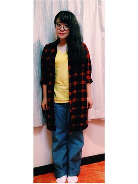 「アイテム（シャツワンピース、レッド系）」を使った、acoさん（レディース・153cm）の夏コーディネート