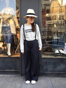 「DUL DE VERRE（ダルデベール）のワイドパンツ（スラックス）」を使った、Tankoniさん（レディース・151cm）の春コーディネート