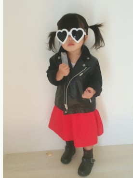 「uu」｜「アイテム（ライダースジャケット）」を使った、☀︎hana☀︎さん（キッズ・80cm）の秋コーディネート