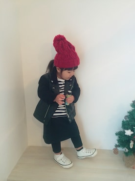 「UNIQLO（ユニクロ）のアイテム（ライダースジャケット）」を使った、☀︎hana☀︎さん（キッズ・80cm）の冬コーディネート