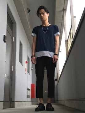 「KAZUYUKI KUMAGAI」｜「アイテム（スラックス）」を使った、まっつんさん（メンズ・172cm）の夏コーディネート