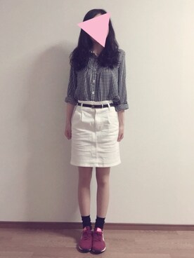 「PAGEBOY（ページボーイ）のアイテム（スカート、ホワイト系）」を使った、tomoさん（レディース・157cm）の春コーディネート