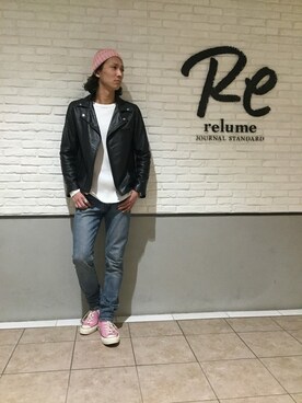 「JOURNAL STANDARD relume（ジャーナルスタンダード　レリューム）のアイテム（ライダースジャケット）」を使った、nakaさん（メンズ・180cm）の冬コーディネート
