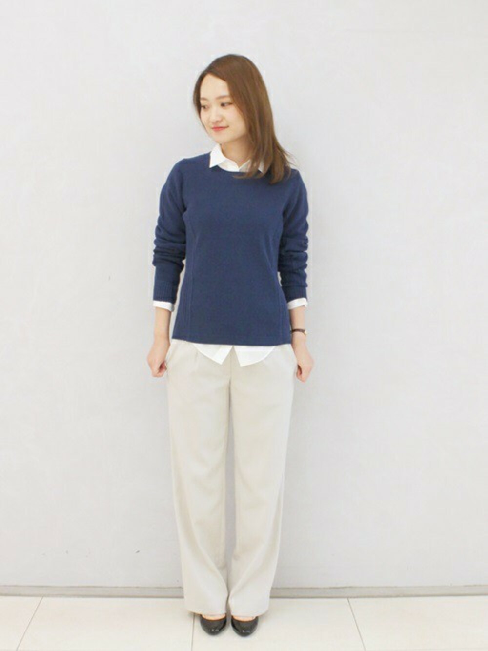 「FIGARO、フィガロ、figaro paris」｜「FIGARO Parisの◆メンブークレープルオーバー（ニット/セーター、ブルー系）」を使った、yukiさん（レディース・160cm）の冬コーディネートの1枚目の写真