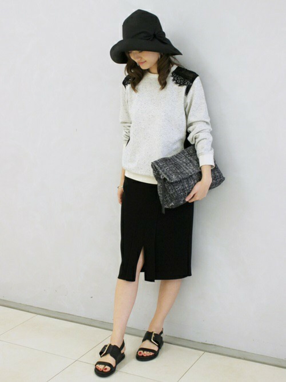「FIGARO、フィガロ、athena new york、figaro paris」｜「FIGARO Parisの◆ATHENA NY RISAKO 2 リボンハット（ハット、ブラック系）」を使った、yukiさん（レディース・160cm）の春コーディネートの1枚目の写真