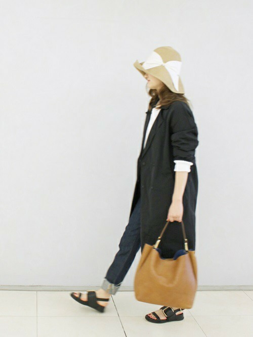 「FIGARO、フィガロ、athena new york、figaro paris」｜「FIGARO Parisの◆ATHENA NY RISAKO 2 リボンハット（ハット、ホワイト系）」を使った、yukiさん（レディース・160cm）の春コーディネートの1枚目の写真