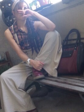 「アイテム（つなぎ/オールインワン、ベージュ系）」を使った、ta〜さん（レディース・158cm）の秋コーディネート