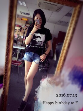 「MANGO（マンゴ）のアイテム（ショルダーバッグ、ブラック系）」を使った、ルキさん（レディース・166cm）の夏コーディネート