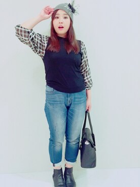 「passage mignon/flaneur（パサージュミニョンフラヌール）のアイテム（ニットキャップ/ビーニー）」を使った、Naoさん（レディース・159cm）の秋コーディネート