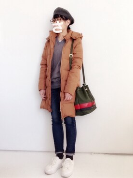 「ご近所コーデ」｜「アイテム（ハンチング/ベレー帽）」を使った、SACHIさん（レディース・152cm）の冬コーディネート