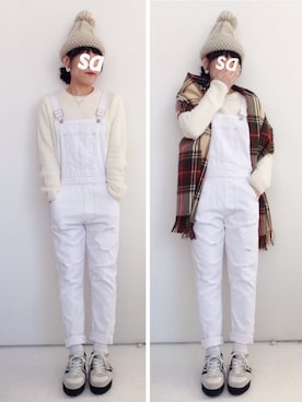 「オールホワイト」｜「アイテム（ムートンコート）」を使った、SACHIさん（レディース・152cm）の冬コーディネート