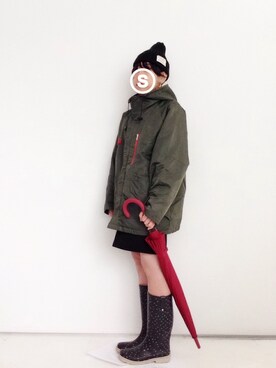 「ニットキャップ」｜「アイテム（レインシューズ）」を使った、SACHIさん（レディース・152cm）の春コーディネート