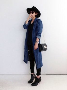 「ロングジャケット」｜「アイテム（トレンチコート）」を使った、SACHIさん（レディース・150cm）の秋コーディネート