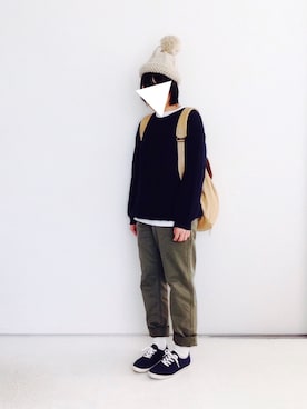 「PLAIN CLOTHING（プレーンクロージング）のアイテム（ニットキャップ/ビーニー）」を使った、SACHIさん（レディース・150cm）の秋コーディネート