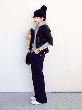 「PLAIN CLOTHING（プレーンクロージング）のアイテム（ニットキャップ/ビーニー）」を使った、SACHIさん（レディース・150cm）の秋コーディネート