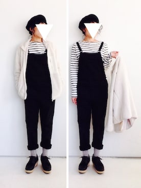 「厚底」｜「アイテム（サロペット/オーバーオール）」を使った、SACHIさん（レディース・150cm）の冬コーディネート