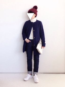 「PLAIN CLOTHING（プレーンクロージング）のアイテム（ニットキャップ/ビーニー）」を使った、SACHIさん（レディース・150cm）の冬コーディネート