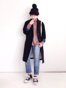 「PLAIN CLOTHING（プレーンクロージング）のアイテム（ニットキャップ/ビーニー）」を使った、SACHIさん（レディース・150cm）の冬コーディネート