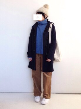 「PLAIN CLOTHING（プレーンクロージング）のアイテム（ニットキャップ/ビーニー）」を使った、SACHIさん（レディース・150cm）の冬コーディネート