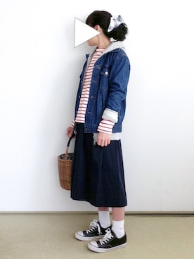 「GRL（グレイル）のアイテム（デニムジャケット）」を使った、SACHIさん（レディース・150cm）の冬コーディネート