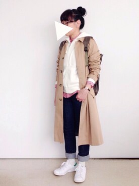「note et silence （ノートエシロンス）のアイテム（ステンカラーコート）」を使った、SACHIさん（レディース・150cm）の春コーディネート