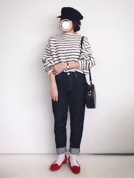 「赤い靴」｜「アイテム（チェスターコート）」を使った、SACHIさん（レディース・150cm）の秋コーディネート