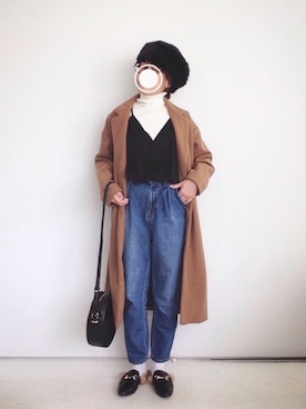 「ファーサンダル」｜「アイテム（ピーコート）」を使った、SACHIさん（レディース・150cm）の冬コーディネート