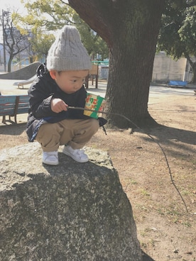 「BLEU H. （ブルーオリゾン）のアイテム」を使った、YAMORIさん（キッズ・100cm）の春コーディネート