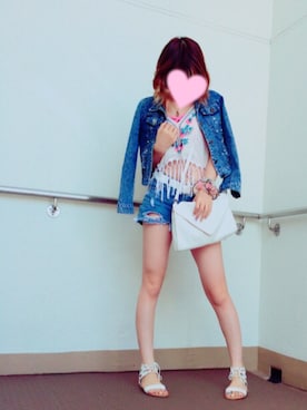 「学校」｜「アイテム（デニムジャケット）」を使った、Sayoさん（レディース・164cm）の夏コーディネート