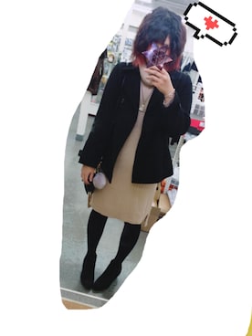 「GU（ジーユー）のアイテム（ピーコート、ブラック系）」を使った、はっぱつきさん（レディース・170cm）の秋コーディネート