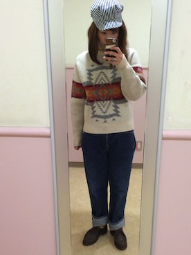 「PENDLETON（ペンドルトン）のアイテム（ニット/セーター、ベージュ系）」を使った、Flower915さん（レディース・163cm）の冬コーディネート