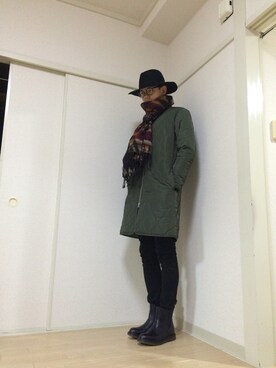 「HARE（ハレ）のアイテム（その他アウター、グリーン系）」を使った、ぽんずちゃんさん（メンズ・174cm）の冬コーディネート