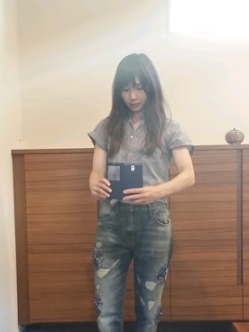 「MSGM（エムエスジーエム）のアイテム（パンツ）」を使った、きつなさん（レディース・157cm）の夏コーディネート