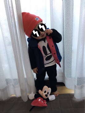 「BOBSON（ボブソン）のアイテム（ジャケット/アウター）」を使った、YKYさん（キッズ・80cm）の冬コーディネート