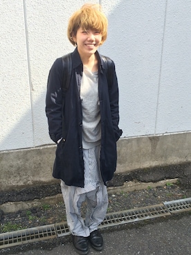 「ヒッコリーパンツ」｜「アイテム（その他アウター）」を使った、さとうさん（レディース・163cm）の春コーディネート