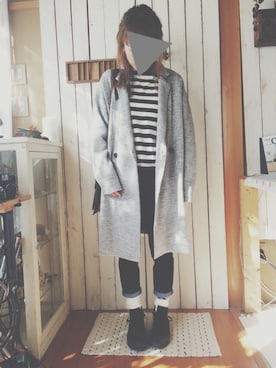 「ロングニット」｜「アイテム（その他アウター）」を使った、ukikiさん（レディース・156cm）の冬コーディネート
