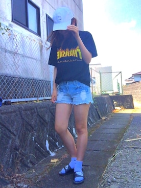 「ストリート系」｜「アイテム（サンダル）」を使った、ふうさん（レディース・168cm）の夏コーディネート