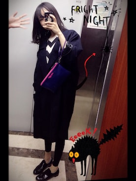 「アイテム（クラッチバッグ、ブルー系）」を使った、momokaさん（レディース・164cm）の秋コーディネート
