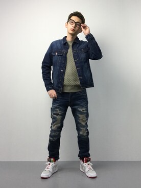 「TOMMY HILFIGER（トミーヒルフィガー）のアイテム（ジャケット/アウター）」を使った、原口 聖也さん（メンズ・180cm）の冬コーディネート