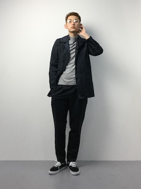 「Journal Standard TRISECT（トライセクト）のアイテム（ステンカラーコート）」を使った、原口 聖也さん（メンズ・180cm）の冬コーディネート
