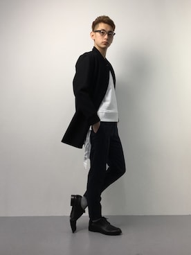 「MONKEY TIME（モンキータイム）のアイテム（チェスターコート）」を使った、原口 聖也さん（メンズ・180cm）の冬コーディネート