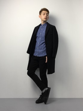 「EDIFICE（エディフィス）の◇メランジギンガムチェックネルBDシャツ（シャツ/ブラウス）」を使った、原口 聖也さん（メンズ・180cm）の冬コーディネート